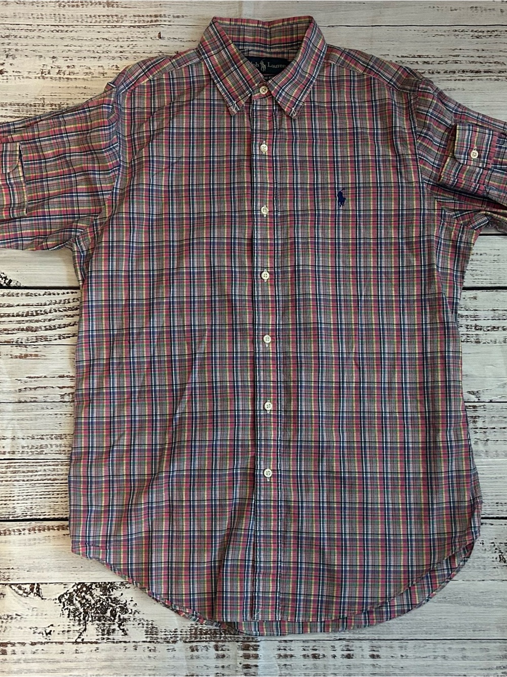 Polo Ralph Lauren Shirt Mens Medium M Classic Fit Plaid Button Down Cotton Multi